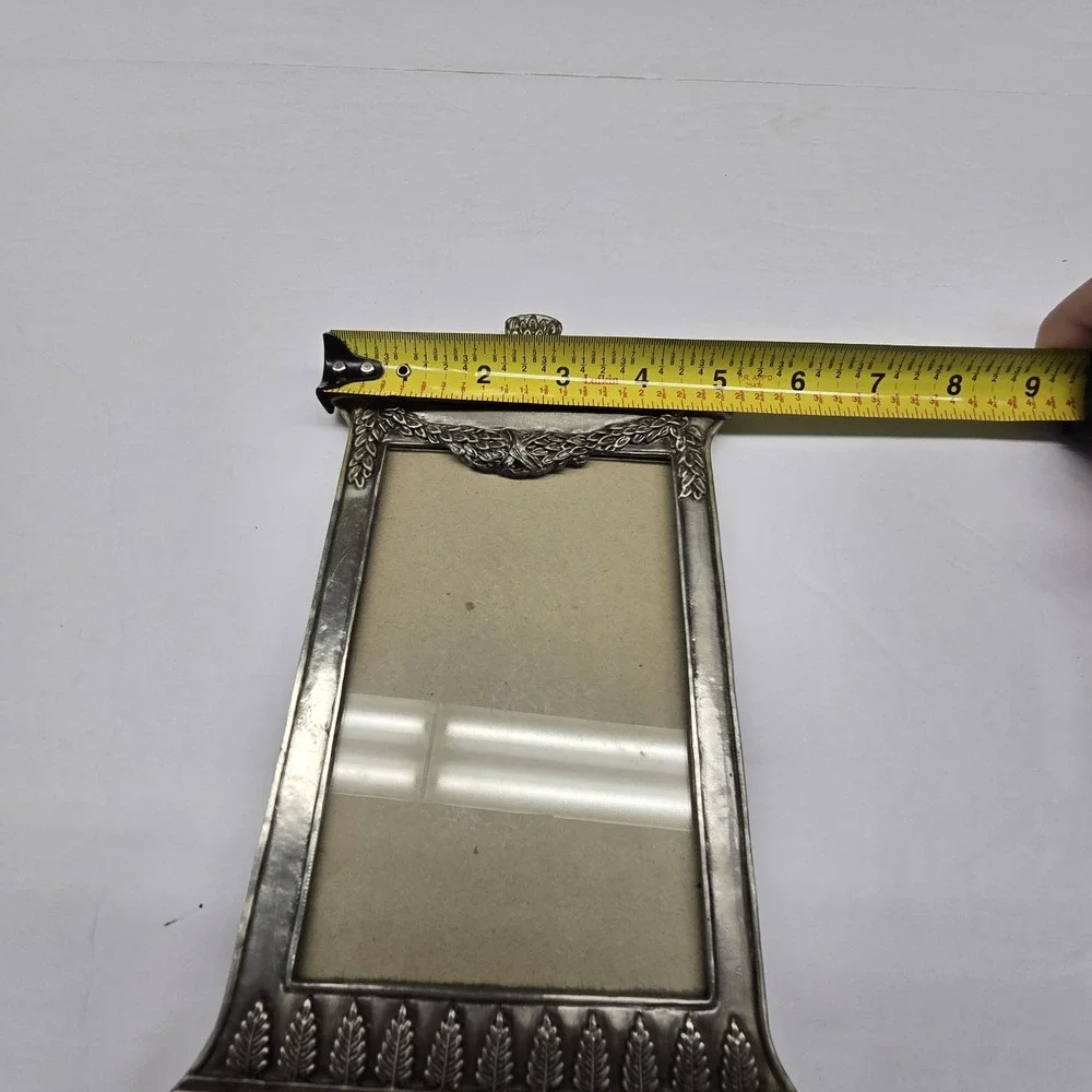 Vintage 90s Metal Easel Picture Frame Ornate Floral Border 5